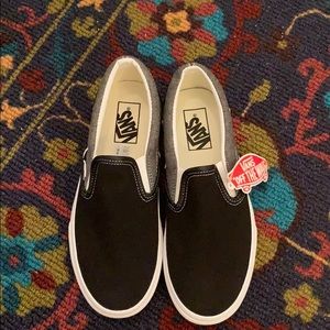 Grey and Black Slip On Vans